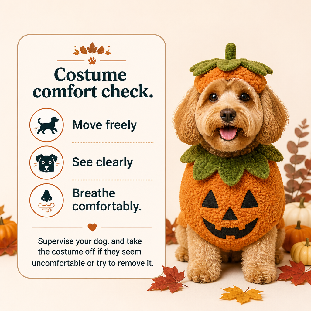 A text callout reminds readers to check that a costume allows free movement, clear sight, and comfortable breathing.