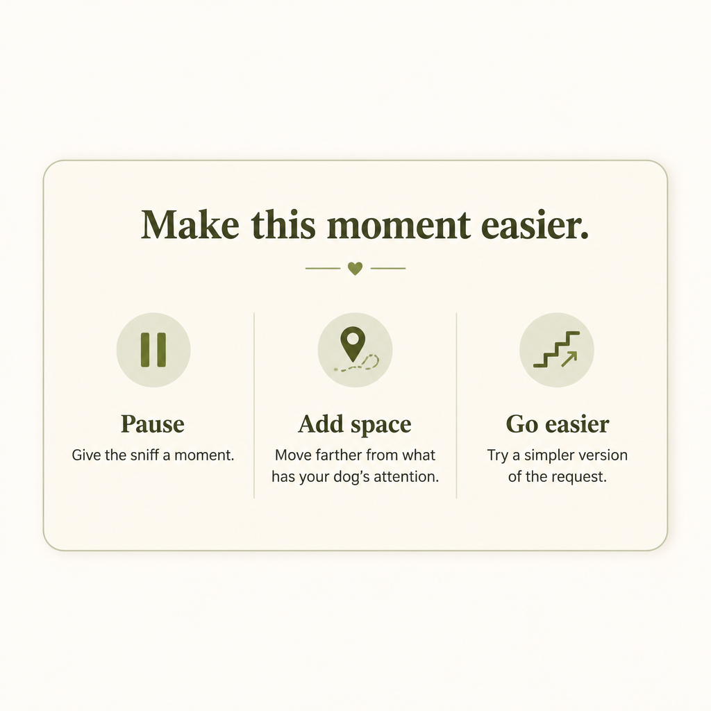 A three-step reminder to pause, add space and try an easier request.