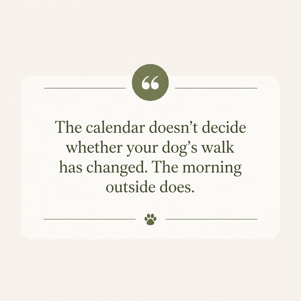 Highlighted article sentence: The calendar doesn’t decide whether your dog’s walk has changed. The morning outside does.